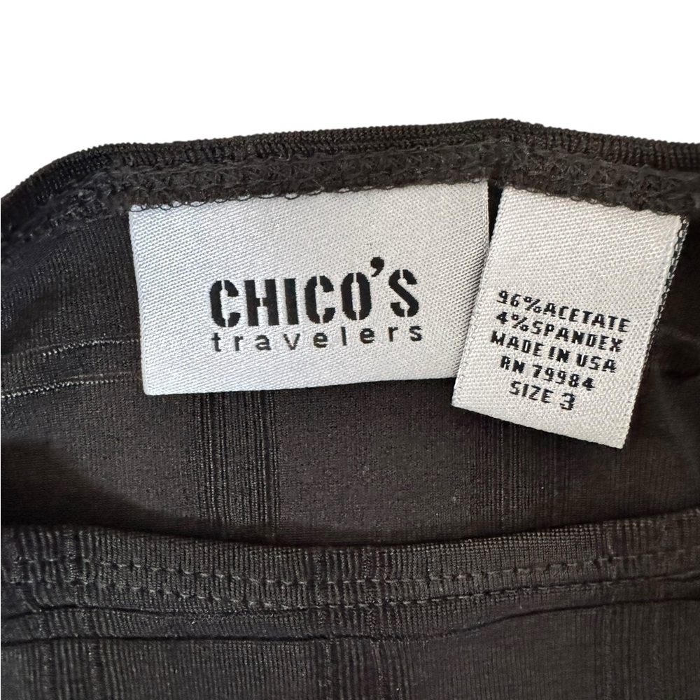 Chico’s Travelers Black Textured Grid Long Sleeve Top Size 3 Classic Minimalist - Picture 5 of 7